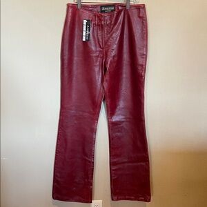Vintage Dark Red Leather Cow Pullup Pants Lined New Size 33 Y2K 90s 80s Ambition